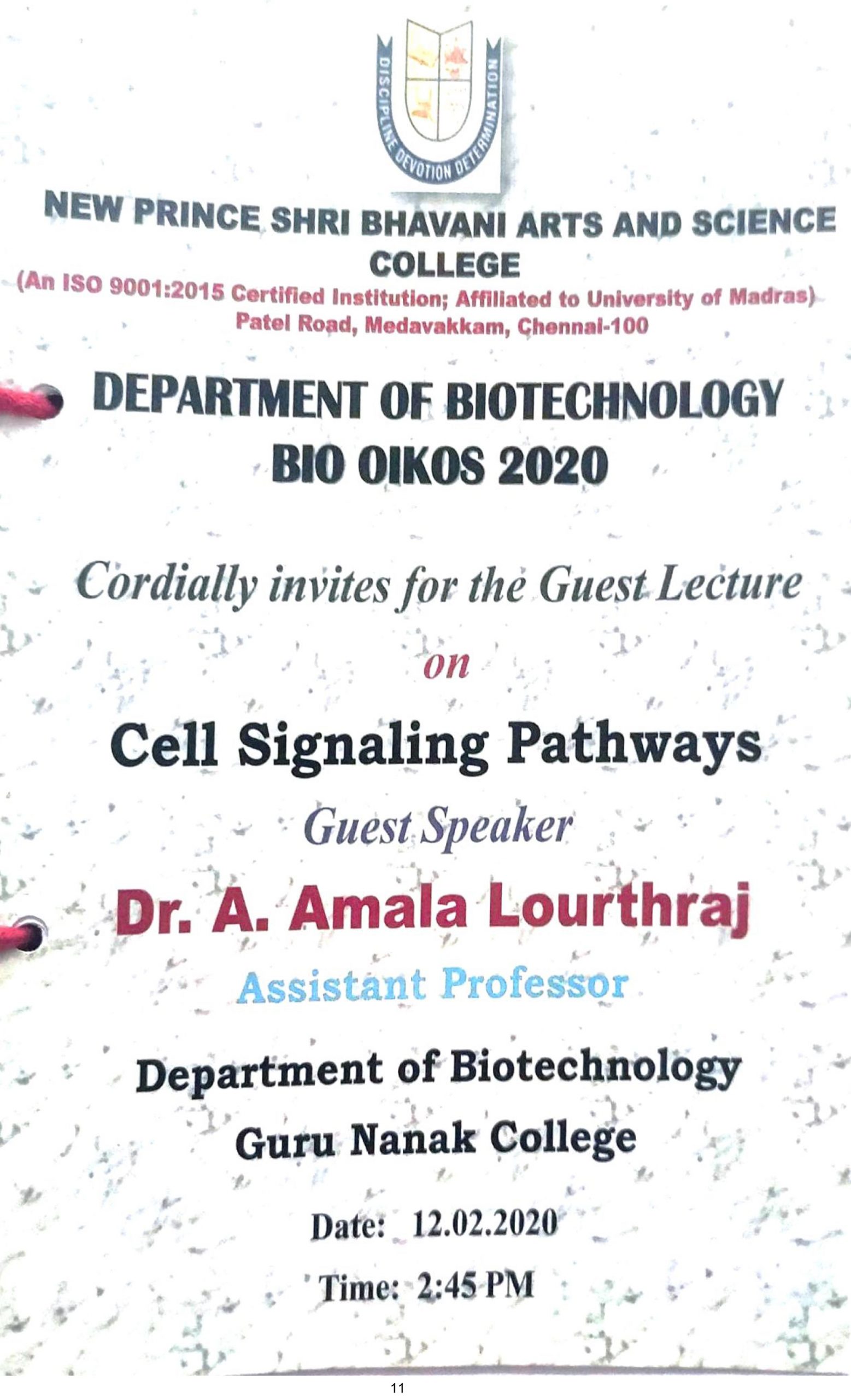 Dept. of Biotechnology-Guest Lecture-12-02-20
