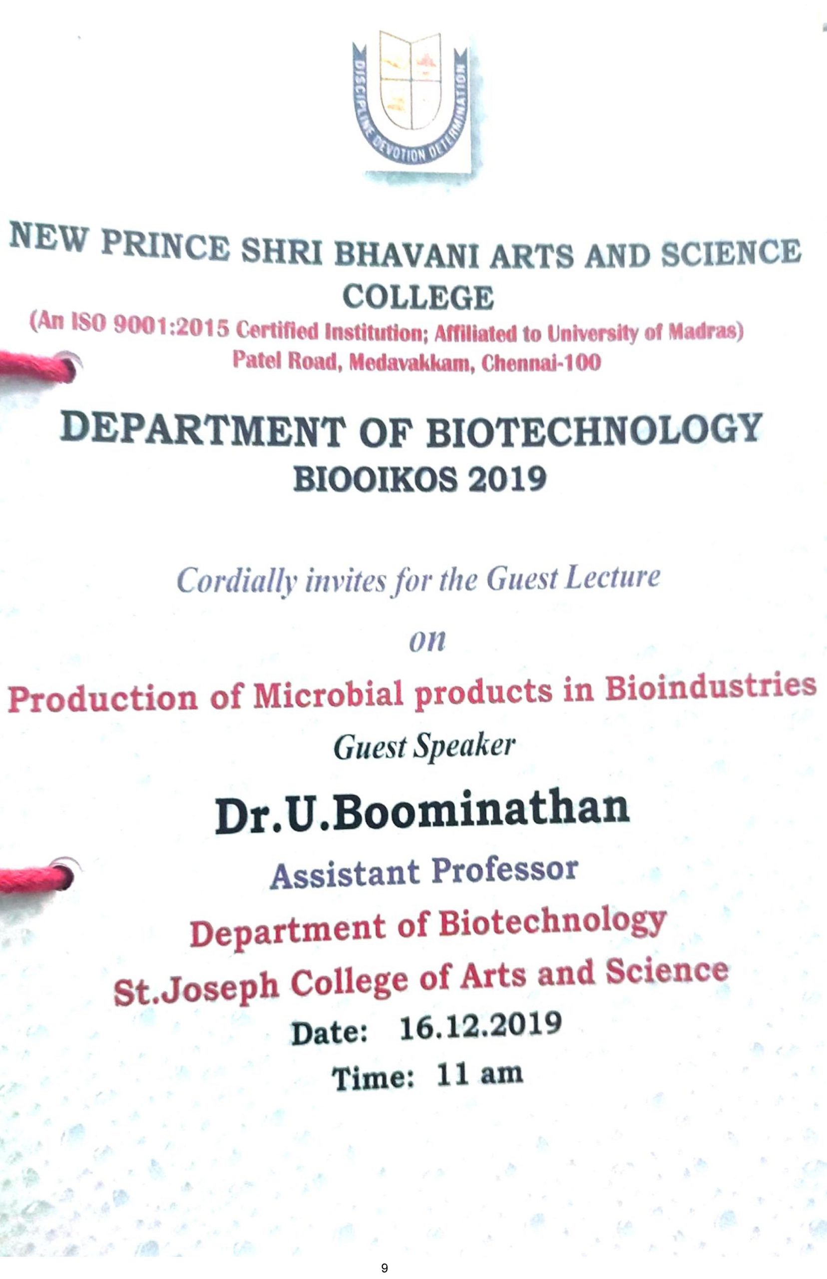 Dept. of Biotechnology-Guest Lecture-16-12-19