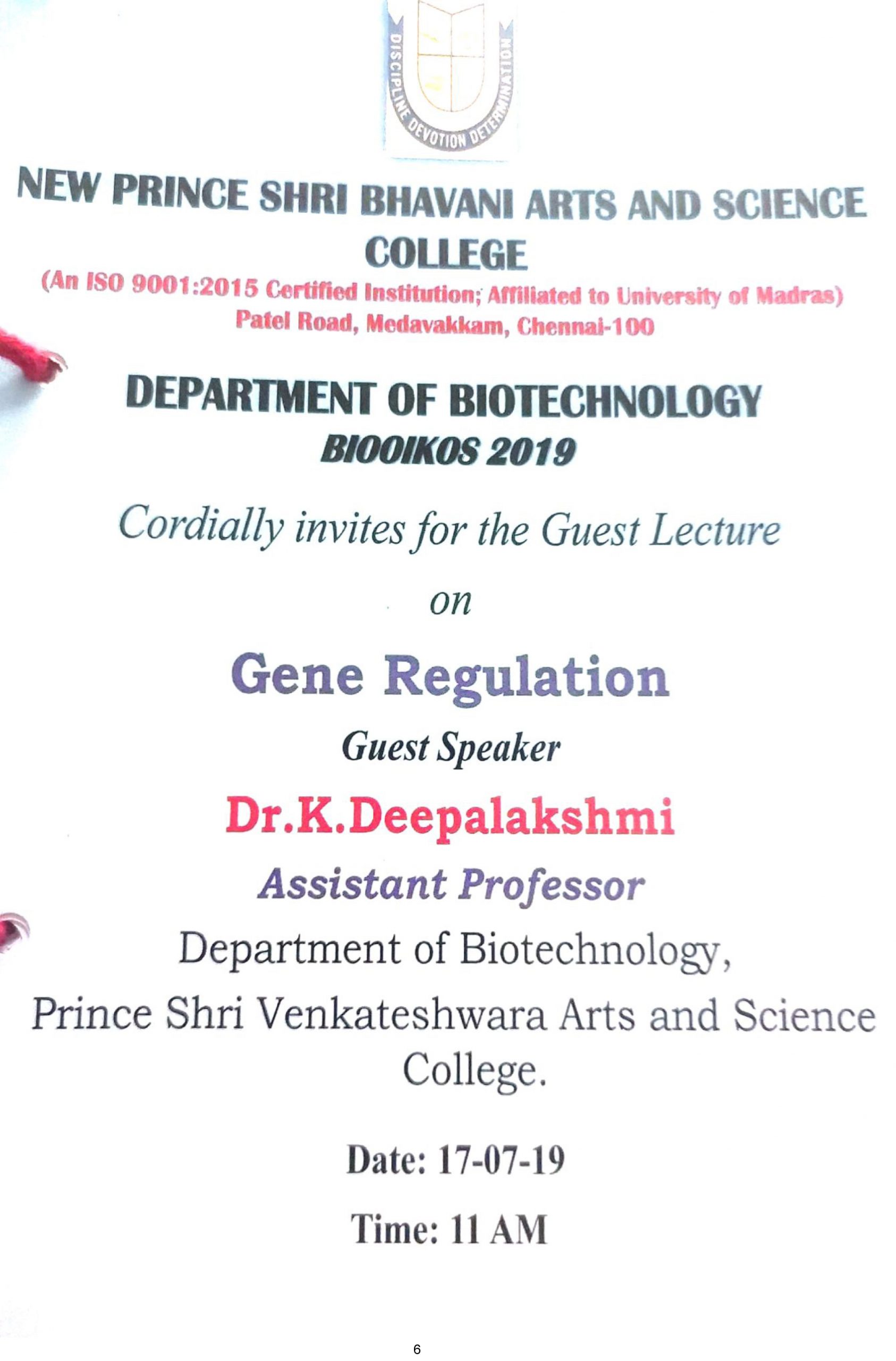 Dept. of Biotechnology-Guest Lecture-17-07-19