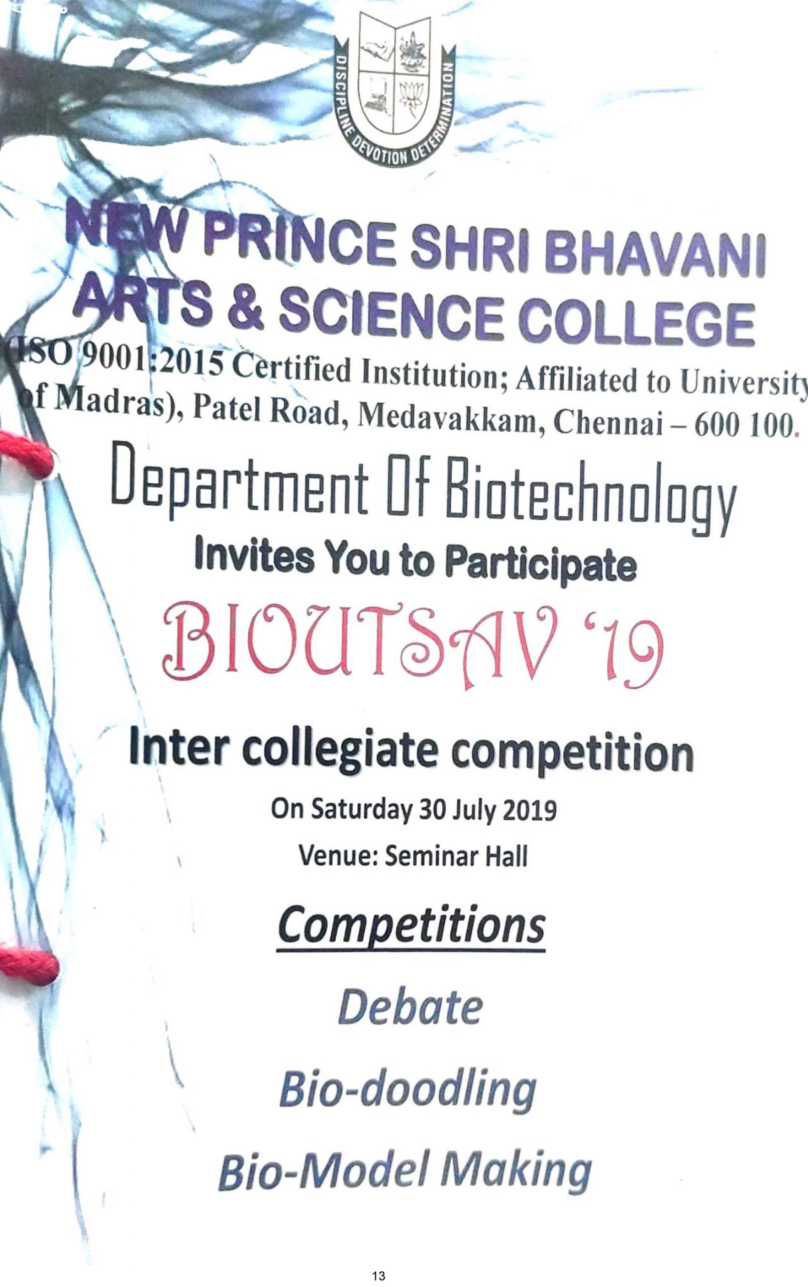 Dept. of Biotechnology-Guest Lecture-Inter Collegiate Competition-30-07-19