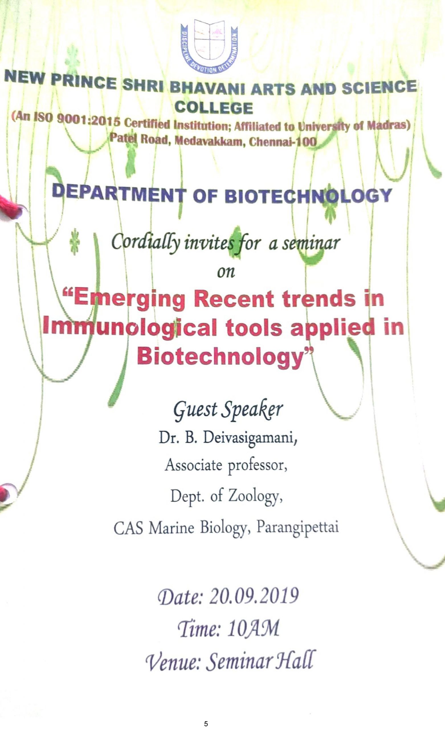 Dept. of Biotechnology-Seminar-20-09-2019