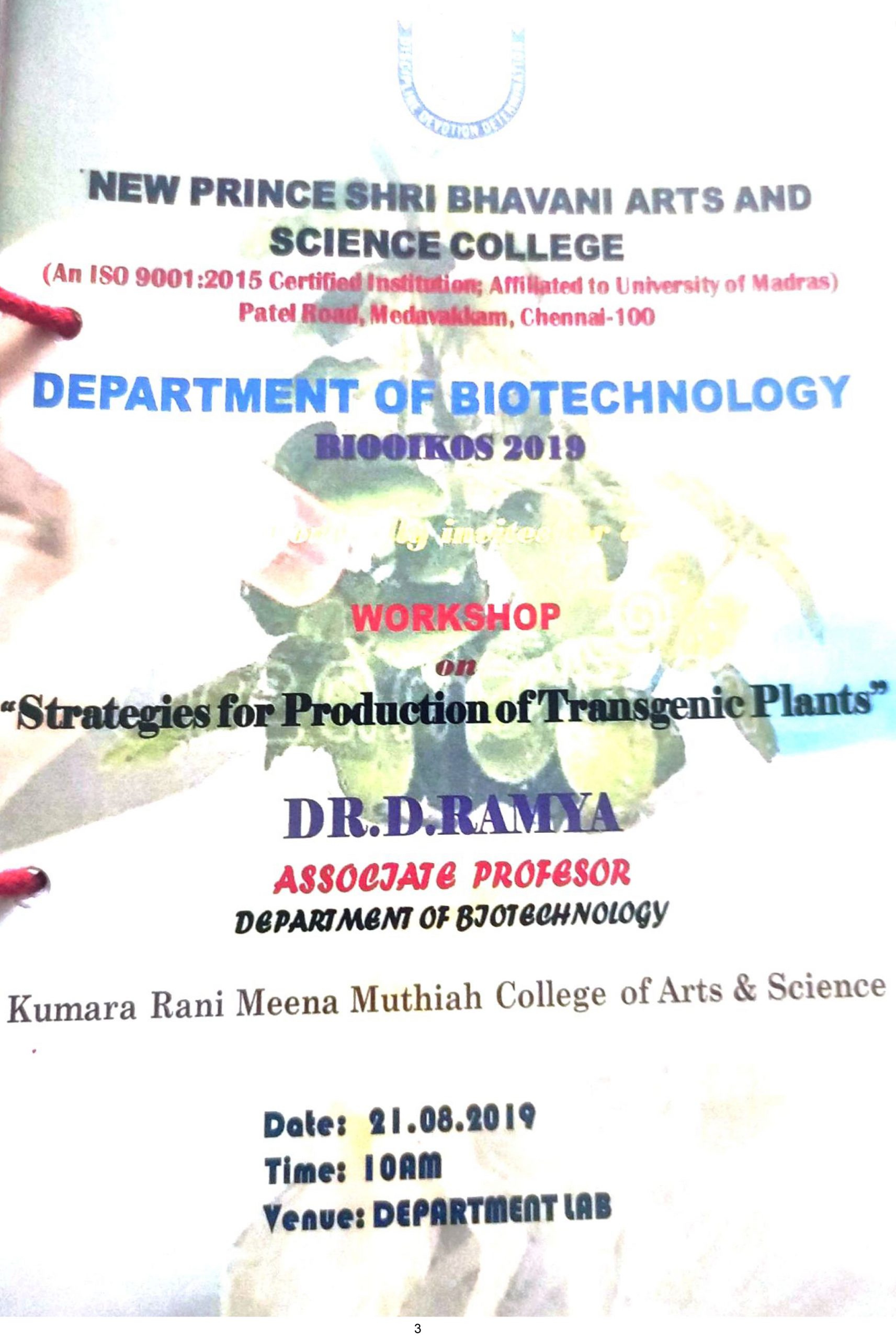 Dept. of Biotechnology-Work Shop-21-08-19